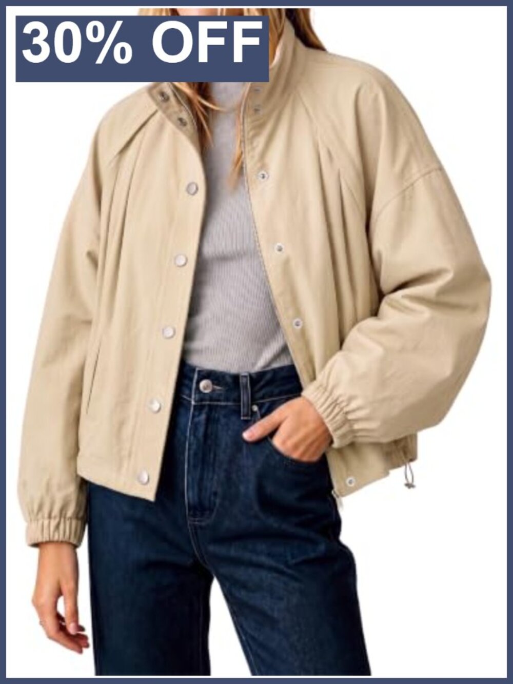 Womens Cropped Bomber Jacket Button Down Stand Collar Casual Fall Coat
